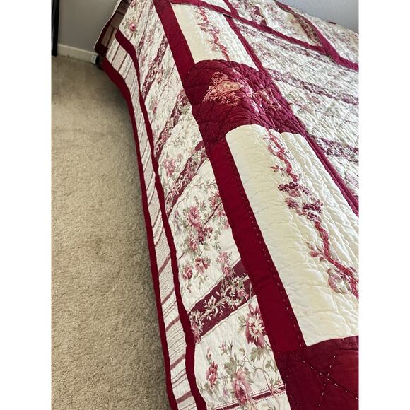 Vintage ARMOIRE KING HANDCRAFTED QUILT SOLID CREAM ST. REMY RIBBONS - Picture 8 of 14